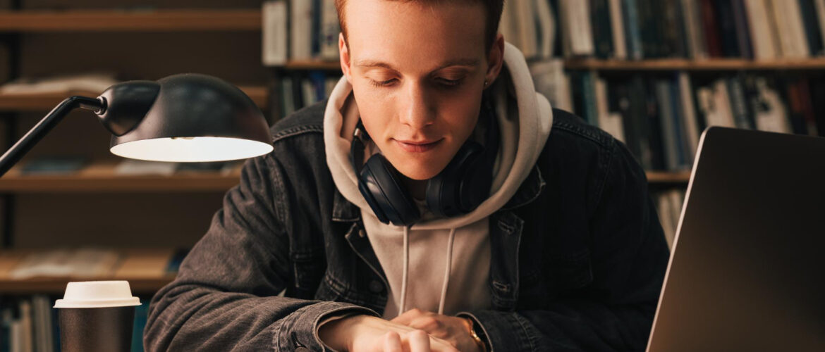 Young man is studying