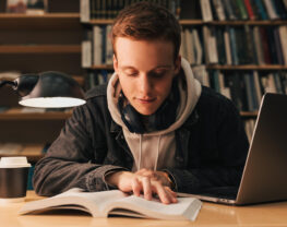 Young man is studying